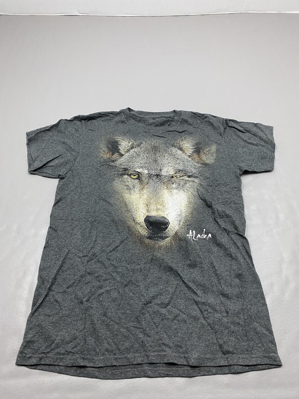 Alaska Wolf Shirt Mens s Gray Large Wolf Face Graphic Tee Animal Nature